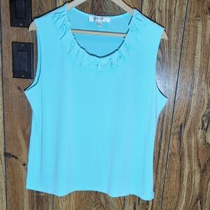 Jones Studio Aqua Sleeveless Top with Ruffle Neckline Women Size PXL
